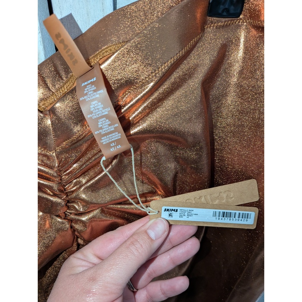 SKIMS Metallic Swim V Waist Pant Penny Bronze Ruched Cropped Leggings 4X NEW - Picture 4 of 5